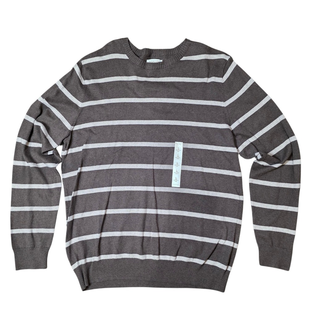 Sonoma Life Style Mens Striped Crew Neck Long Sleeve Sweater Size L Brown - Picture 1 of 7